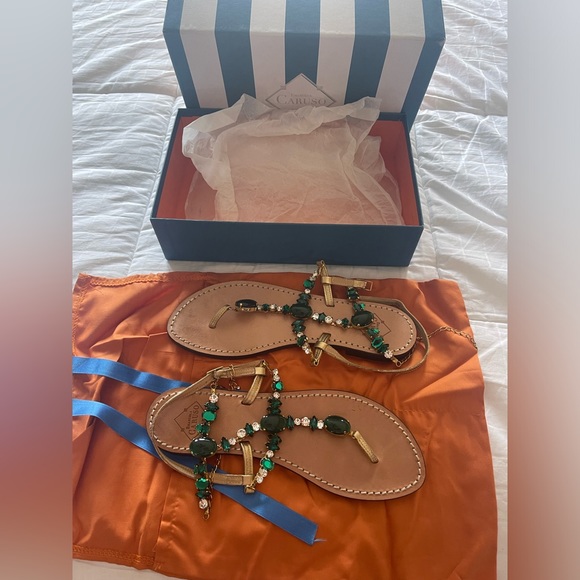 Emanuela Caruso Capri stunning green jewel sandals size 39 fit 8.5 US - Picture 9 of 13